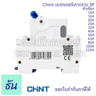 Chint NXB-63 เบรกเกอร์ 3P ตัวเลือก 10A 16A 20A 25A 32A 40A 50A 63A 80A 100A 125A แบบเกาะราง 3 เฟส เซอร์กิตเบรกเกอร์ MCB