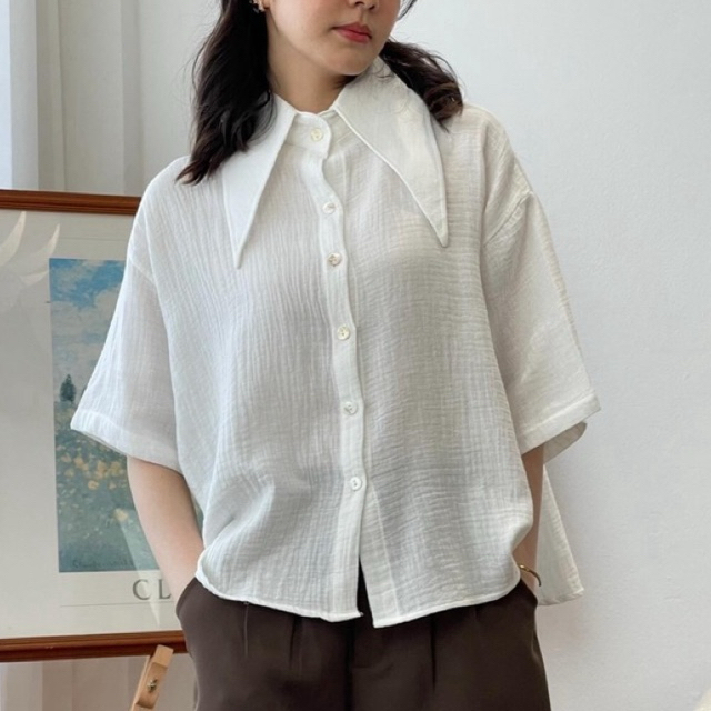 chinda รุ่น domo domo 🪿🪿 เสื้อเชิ๊ตแขนสั้นผู้หญิง ผ้าสาลูญี่ปุ่น ✨