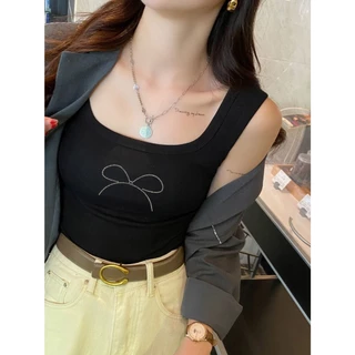 สื้อครอปคอยู สายใหญ่ ปิดไหล่ น่ารัก แมทช์ทุกลุค ประดับเพชร น่ารัก สําหรับผู้หญิง