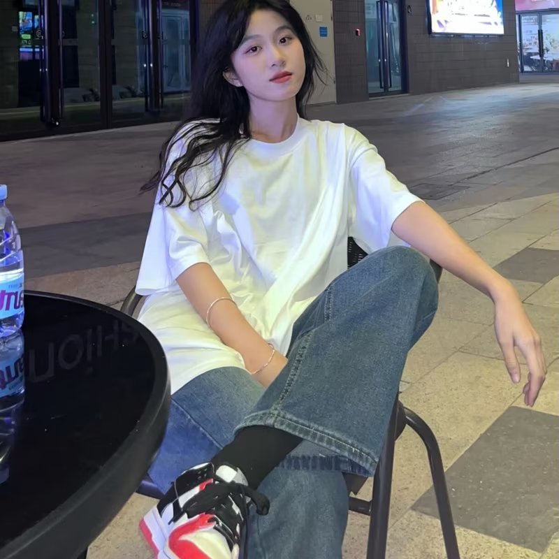 เสื้อยืด Oversize สีขาว ยืนพื้นไม่ยืด ไม่ย้วย เสื้อสีพื้น ผ้า Cotton ผสม Polyester ผ้านุ่ม