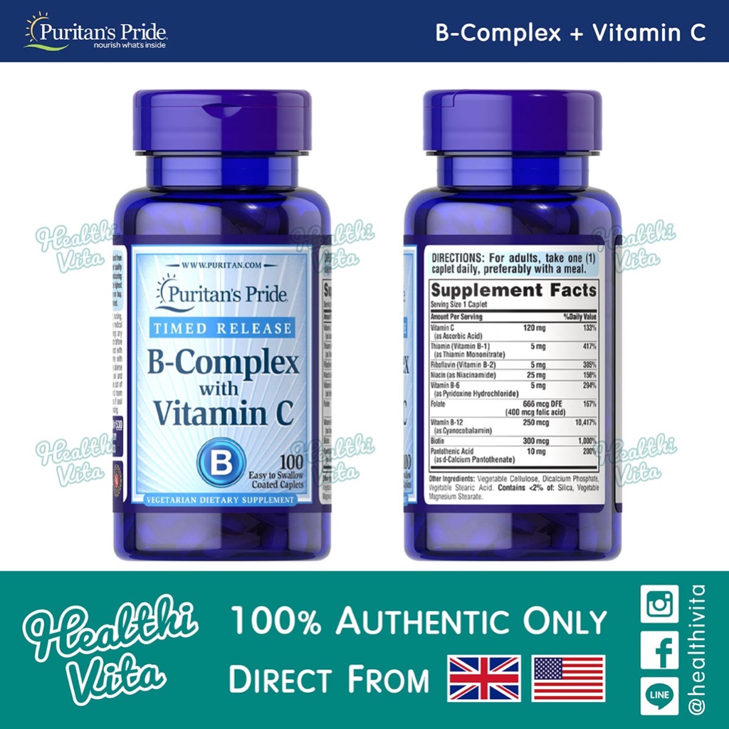 Puritan’s Pride - B-Complex + Vitamin C Time Release /100Caplets