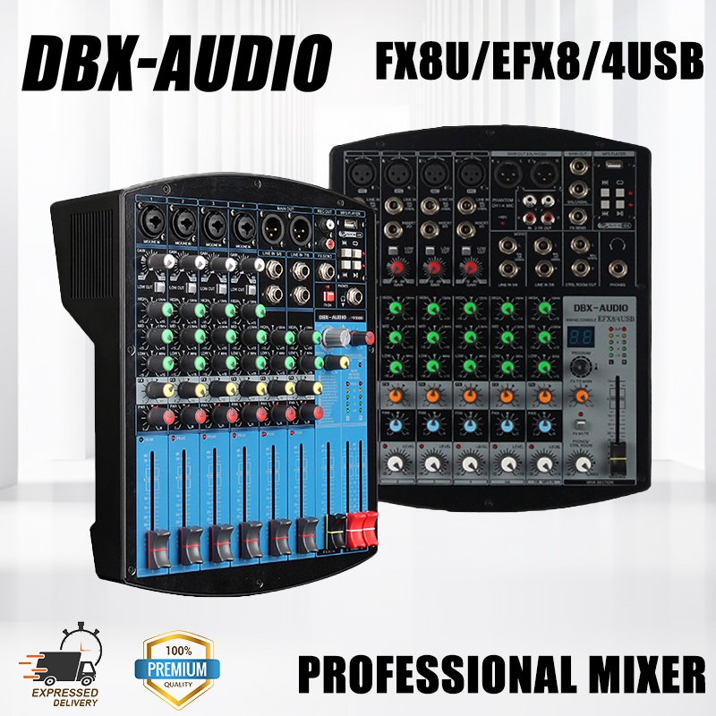 DBX-AUDIO FX8U/EFX8/4USB เพาเวอร์แอมป์มิกเซอร์ระดับมืออาชีพ 8 แชนแนล พร้อมมิกเซอร์บันทึกเสียง ในตัว พร้อมเพาเวอร