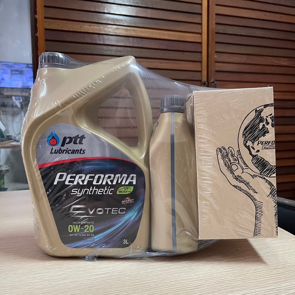 Ptt Performa Synthetic Eco Car 0W-20 (API SP) ขนาด 3+1L แถมฟรีแก้วรักษ์โลก สังเคราะห์แท้ 100% สำหรับรถอีโคคาร์