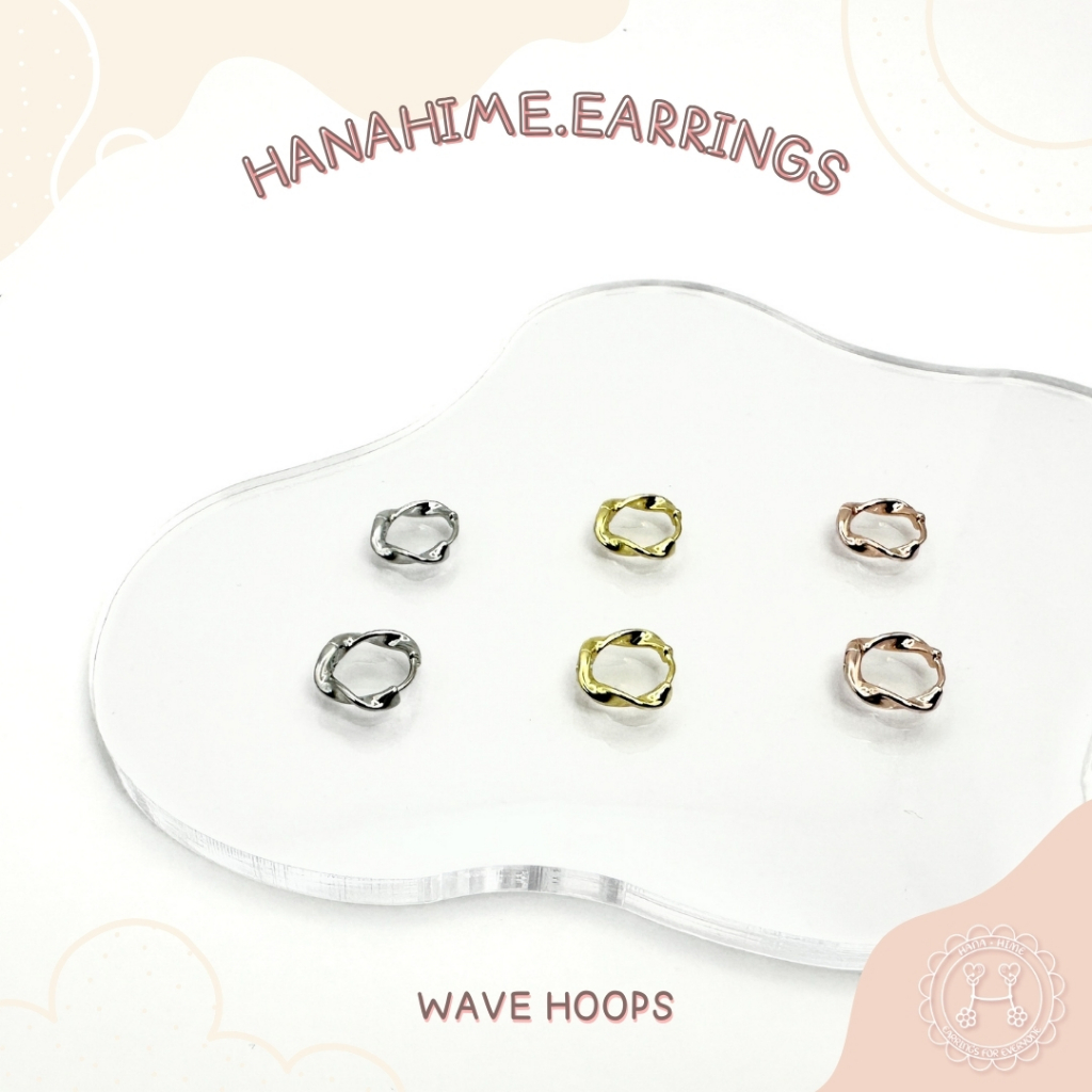 HanaHime.earrings - Wave Hoops ต่างหูห่วงเงิน S925 แพ้ง่ายใส่ได้ มี 3 สีให้เลือก