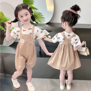 Babyonline(Y349)L2M4 (ส่งด่วน1วัน)ชุดเอี๊ยม2ชิ้นแบบกางเกงขาสั้นและแบบกระโปรงสำหรับเด็กผู้ชายและเด็กผู้หญิง ผ้าฝ้าย นิ่ม