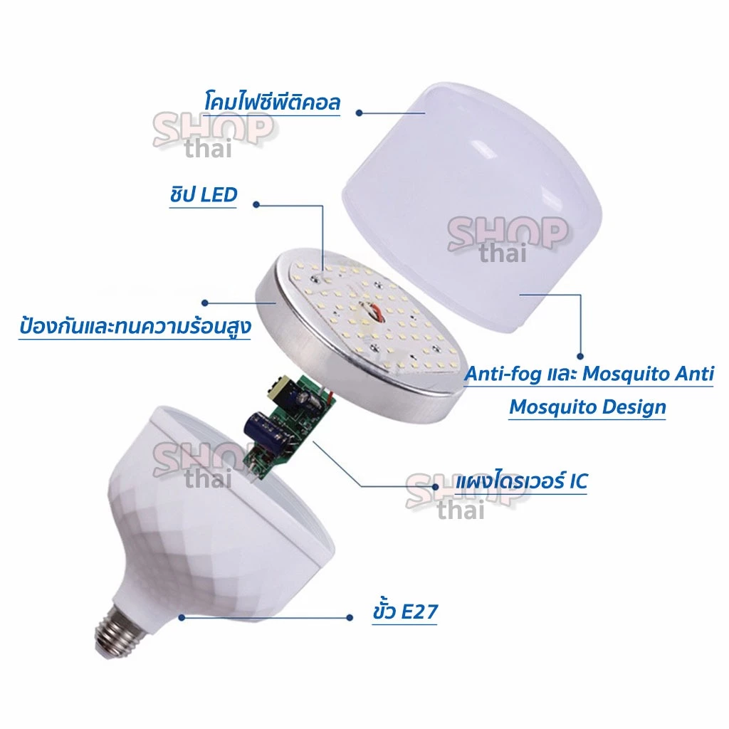 หลอดไฟ LED Bulb ขั้ว E27 ทรงกระบอก แสงขาว 38-138W thumbnail 3