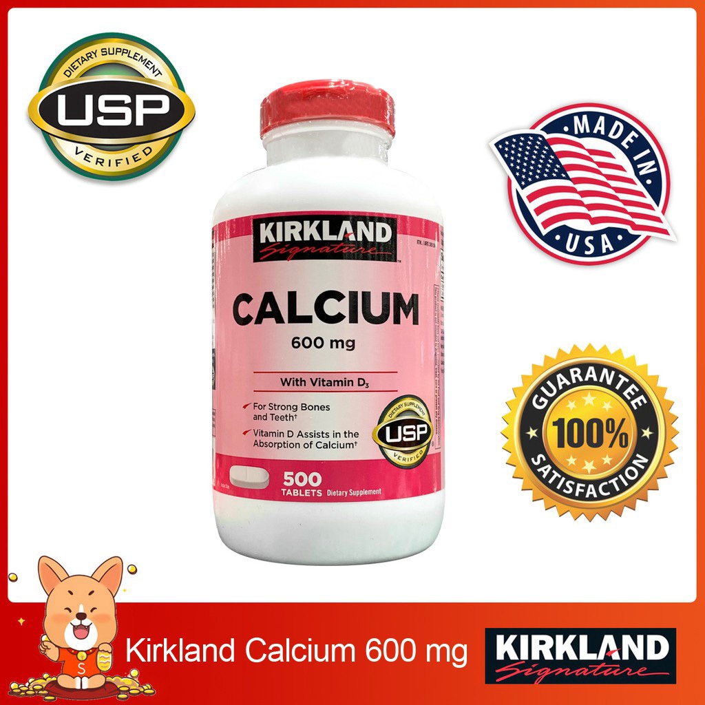 Kirkland Signature Calcium 600 mg + Vitamin D3 (หมดอายุ 02/2028) 500 เม็ด