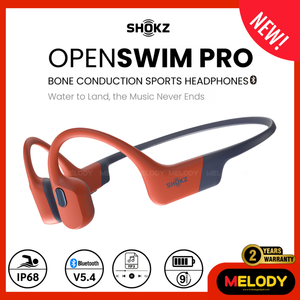 SHOKZ OPENSWIM PRO Bone Conduction Sports Headphones ( RED) หูฟังออกกำลังกาย Bluetooth V5.4, Mp3 แบต
