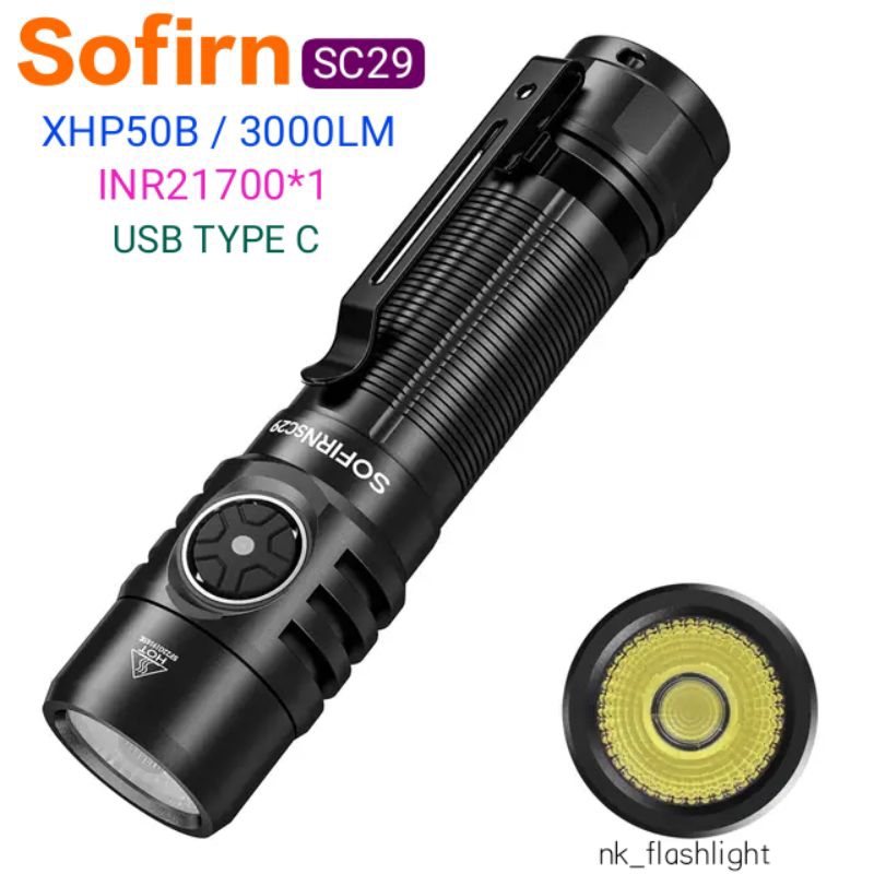Sofirn SC29 XHP50B(XHP50.2)สว่างสูงสุด3000lm ที่มีประสิทธิภาพ LED กันน้ำ IPX8ไฟฉายแบบชาร์จไฟได้ Type