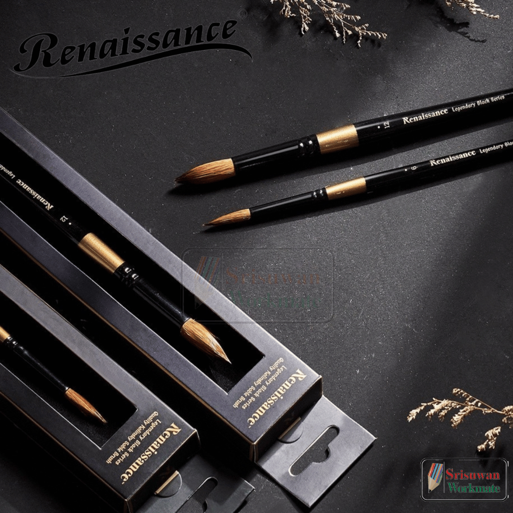 Renaissance Kolinsky พู่กันขนโคลินสกี้ เกรดอาร์ทติส รุ่น แบลคซีรี่ย์ Legendary Black Series Water Brush