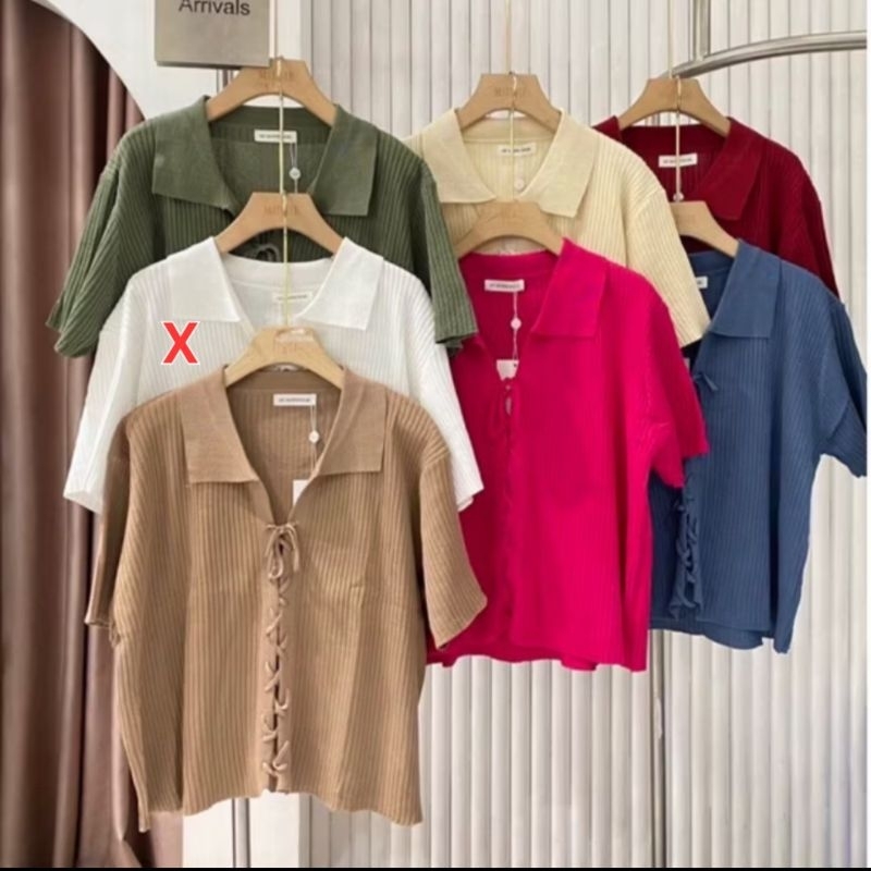 เสื้อไหมพรม คอปก ตัวสั้น เชือดรูดผ่าหน้า อก 44