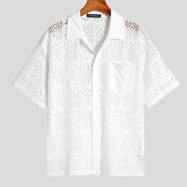 ** พร้อมส่งทุกวัน ** เสื้อเชิ้ตขาว ลูกไม้ ลายฉลุย สไตล์เกาหลี พร้อมส่ง จากไทย