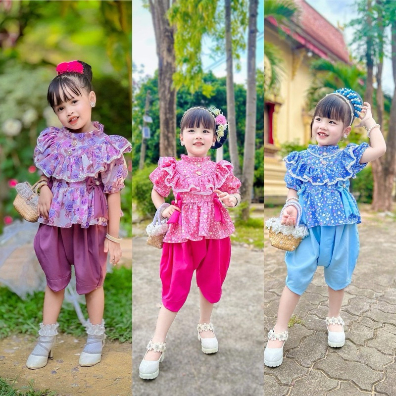 ชุดไทยเด็กผู้หญิง โจงกระเบน+เสื้อผ้าไหมอิตาลี่ ผ้านิ่มใส่สบาย💦ไม่ร้อน