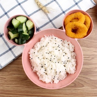 （แพ็ค2ชิ้น）ชุดจานอาหารเย็นเด็กทำจากฟางข้าวสาลีพร้อมตะแกรงการ…