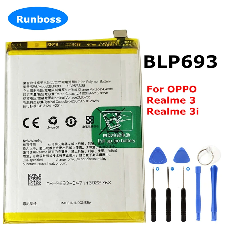 แบตเตอรี่ แท้ BLP693 สำหรับ OPPO Realme 3 3i RMX1821โทรศัพท์ RMX1827 blp693 ความจุแบตเตอรี่ 4230mAh+