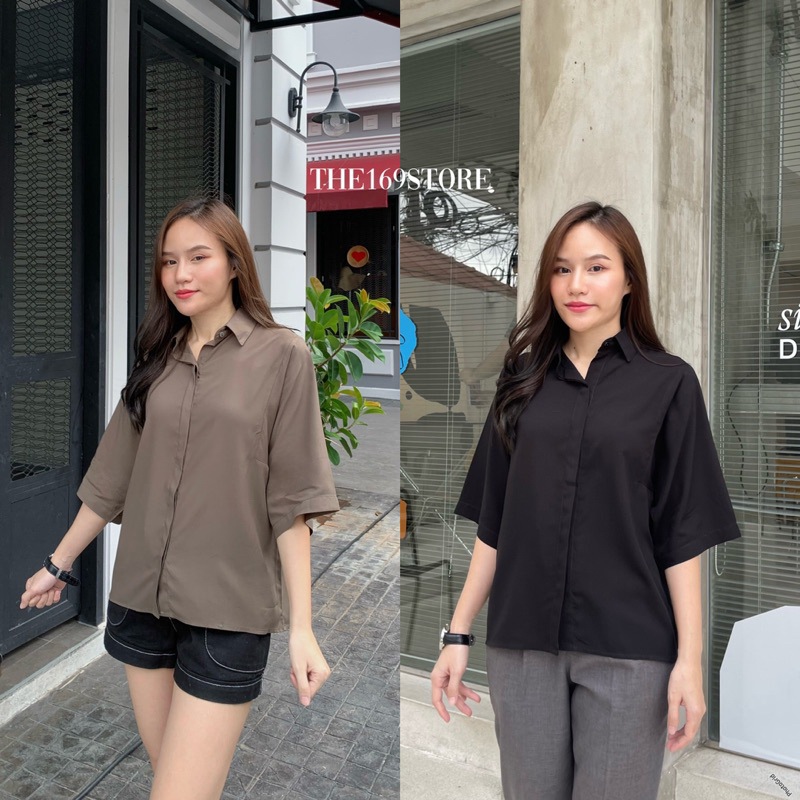 เสื้อเชิ้ตครอปสปันผ้านุ่มใส่สบายมากรุ่นอก42ความยาว23