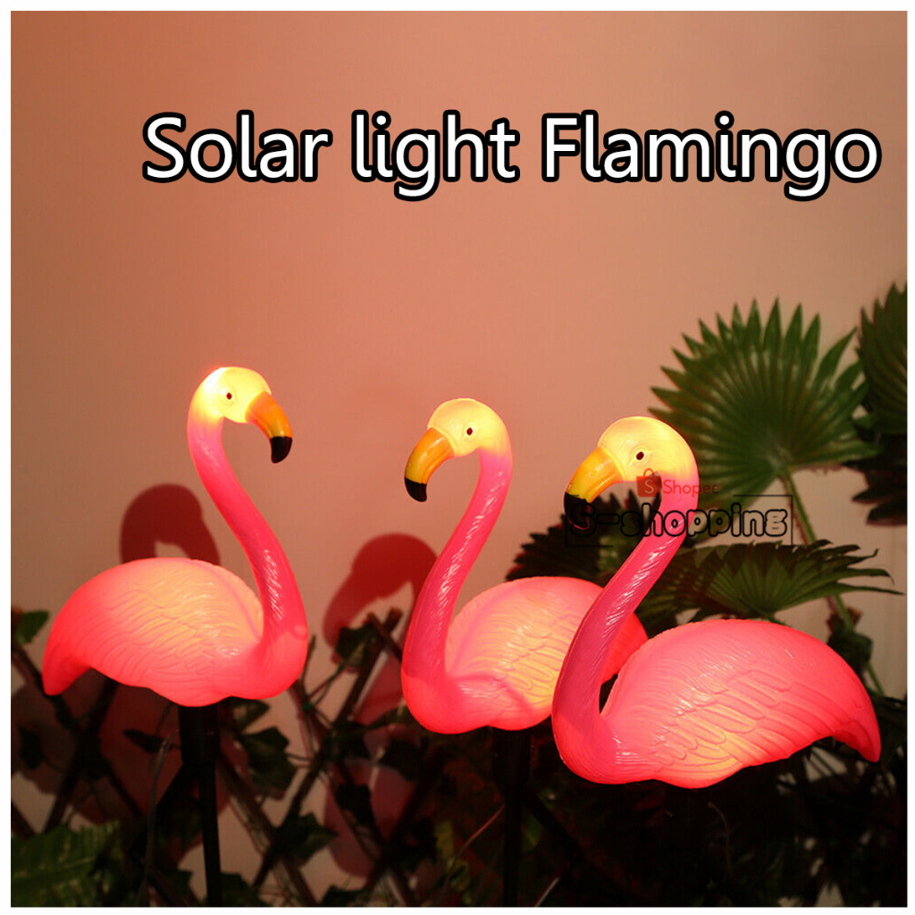 HLN-3LED นกฟลามิงโก 3ตัว   Solar light โคมไฟโซล่าเซลล์ สำหรับตกแต่ง