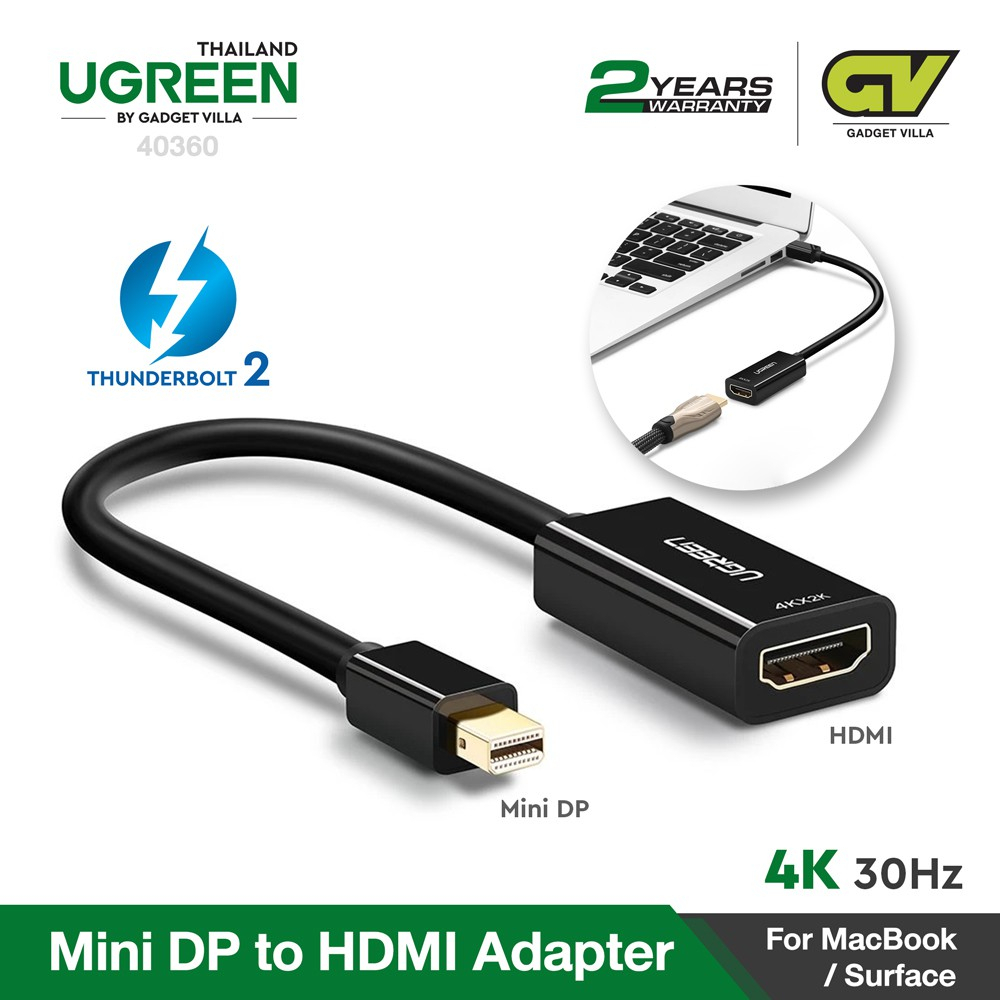 UGREEN 40360 Mini Display Port to HDMI (Thunderbolt 2.0)4K Mini DP to HDMI Adapter Cable ประกัน 2ปี