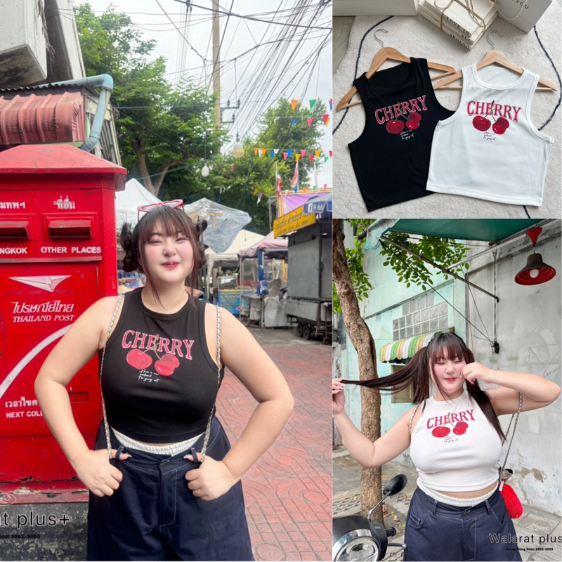 PLUSSIZE งานใหม่เสื้อก้ามแขนว้าวสาวอวบอ้วนสกีนเชอร์รี่