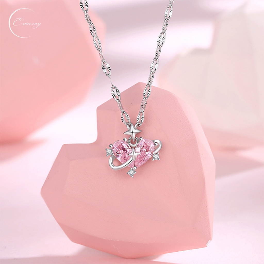 ☆Crush☆ เซ็ตเครื่องประดับเงินแท้ สร้อย ต่างหู ✯Esmeray✯ หัวใจ ชมพู สวย น่ารัก ของขวัญ