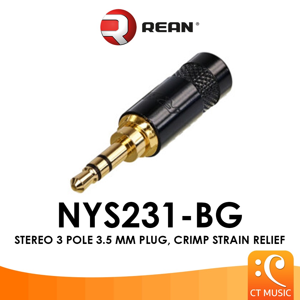 Rean NYS231-BG Stereo 3 Pole 3.5 mm Plug, Crimp Strain Relief NYS231BG