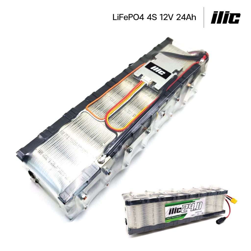 ilic แบตเตอรี่ลิเธียมฟอสเฟต LiFePO4 32650 4S 12V 24Ah ติดตั้ง BMS