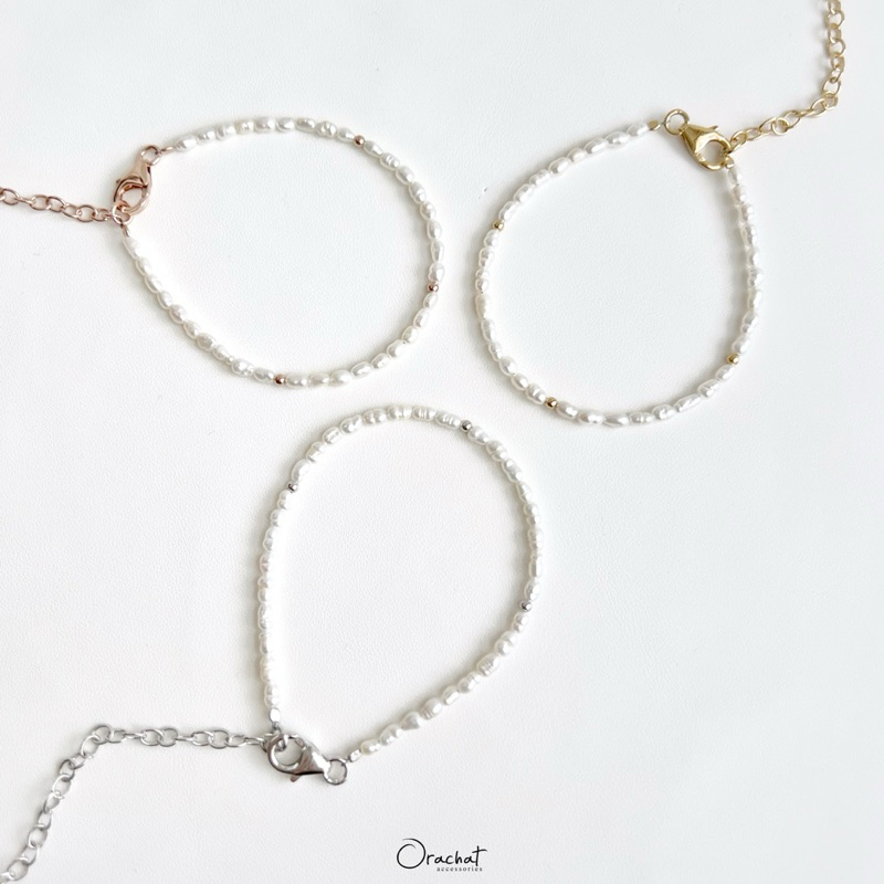 Ariel pearl 100 H&A bracelet. (สร้อยข้อมือมุกแท้ธรรมชาติ อะไหล่เงินแท้ สวยทนใส่ลุยได้ไม่ลอกไม่ดำ)
