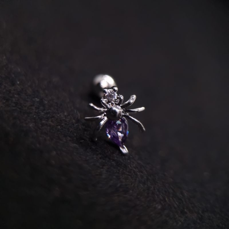 จิวแมงมุม อเมทิสต์ Amethyst TitaniumG23 จิวหูแฟชั่น ต่างหูแฟชั่น เกลียวหมนุนล๊อค ราคา 1 ชิ้น
