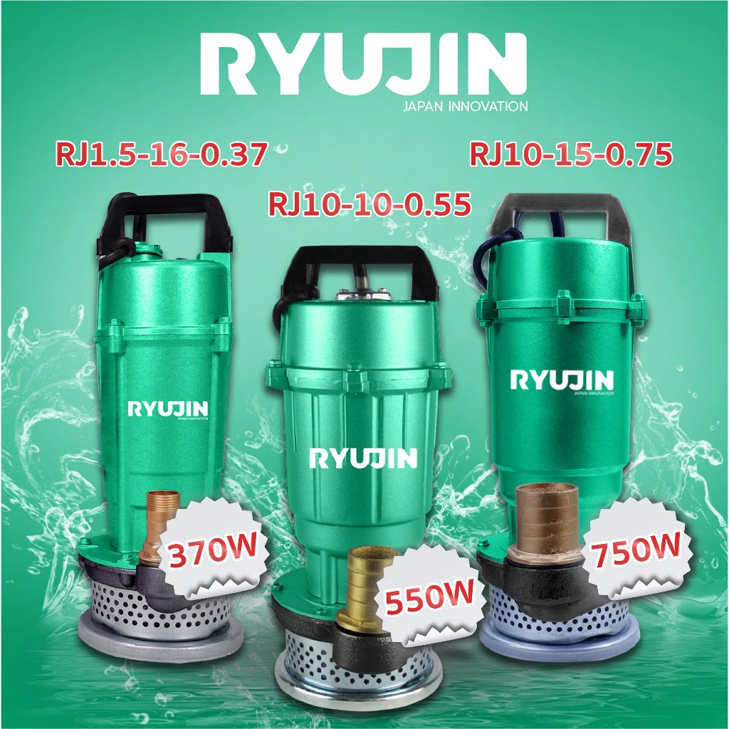 ปั๊มแช่ ขนาด 1,1.5,2 นิ้ว 370วัตต์ /550วัตต์ /750 วัตต์ RYUJIN รุ่น RJ1.5-16-0.37, RJ10-10-0.55, RJ10-15-0.75