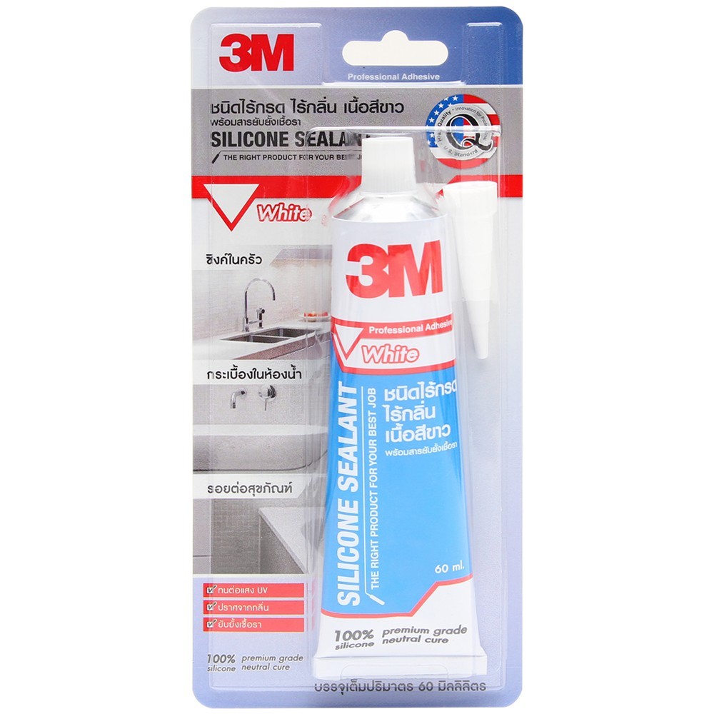 3M™ ซิลิโคนคุณภาพสูง ปราศจากกลิ่น และกรด พร้อมสารยับยังเชื้อรา, ขนาด 60 มล., สีขาว