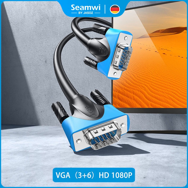 Seamwi สายเคเบิล VGA Cable 15 Pin 3+6 Braided Shielding สําหรับโปรเจคเตอร์ ทีวี แล็ปท็อป พีซี