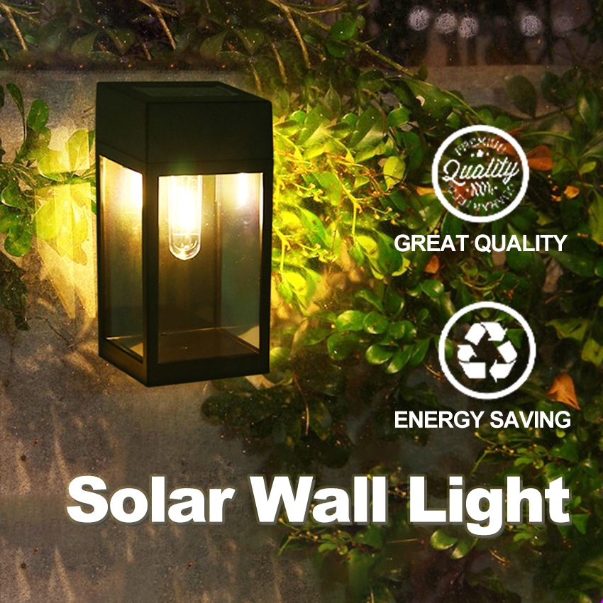 【การจัดส่งไทย】1000mAH ไฟผนังแสงอาทิตย์ LED ไฟกลางแจ้งกันน้ำไฟติดผนังไฟสำหรับบ้านรั้วบ้านไฟตกแต่งถนน Solar Light (Warm)