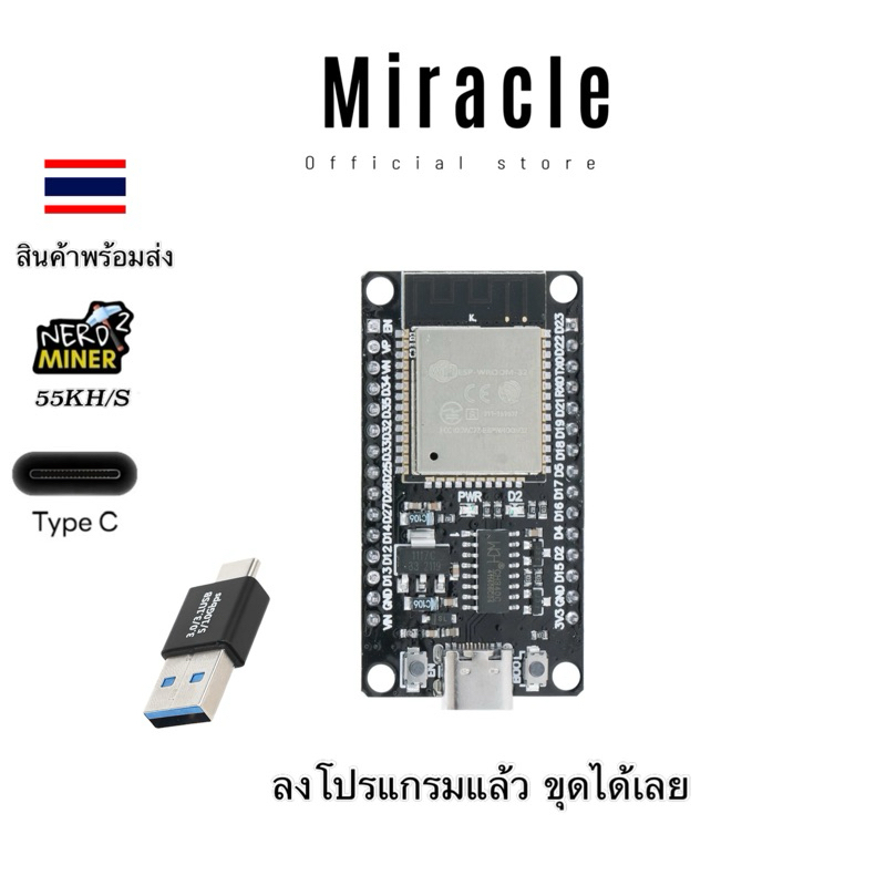 บิตคอยน์ nerd miner การ์ดสำหรับ ขุด BTC Lottery แถมจุก USB Type C ฟรี 1 ชิ้น