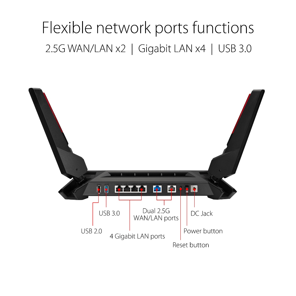 ASUS เราเตอร์ ROG Rapture GT-AX6000 Dual-Band WiFi 6 network Gaming Router,Dual 2.5G ports