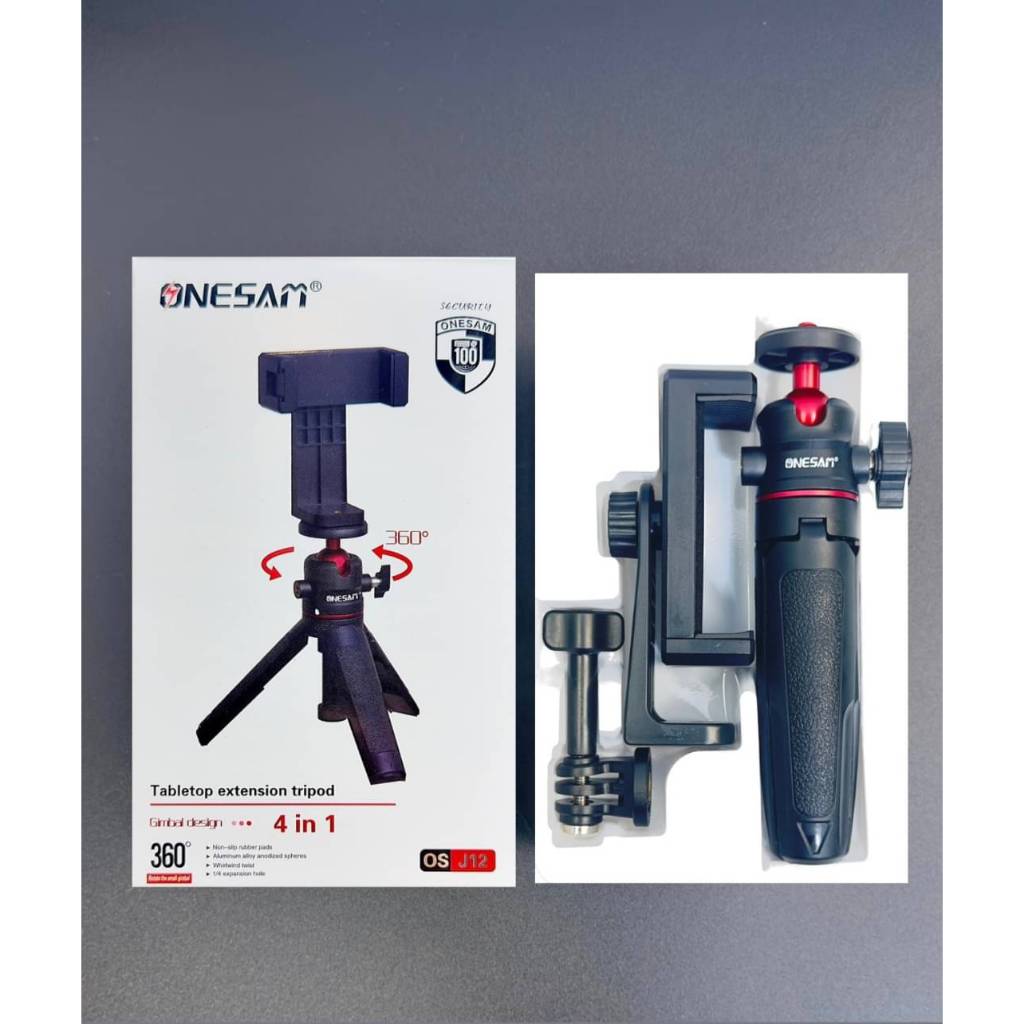 ONESAM OS-J12 Mini Portable and Adjustable Desktop Tripod for DSLR SLR Cellphone Ballhead Stand for Vlog.