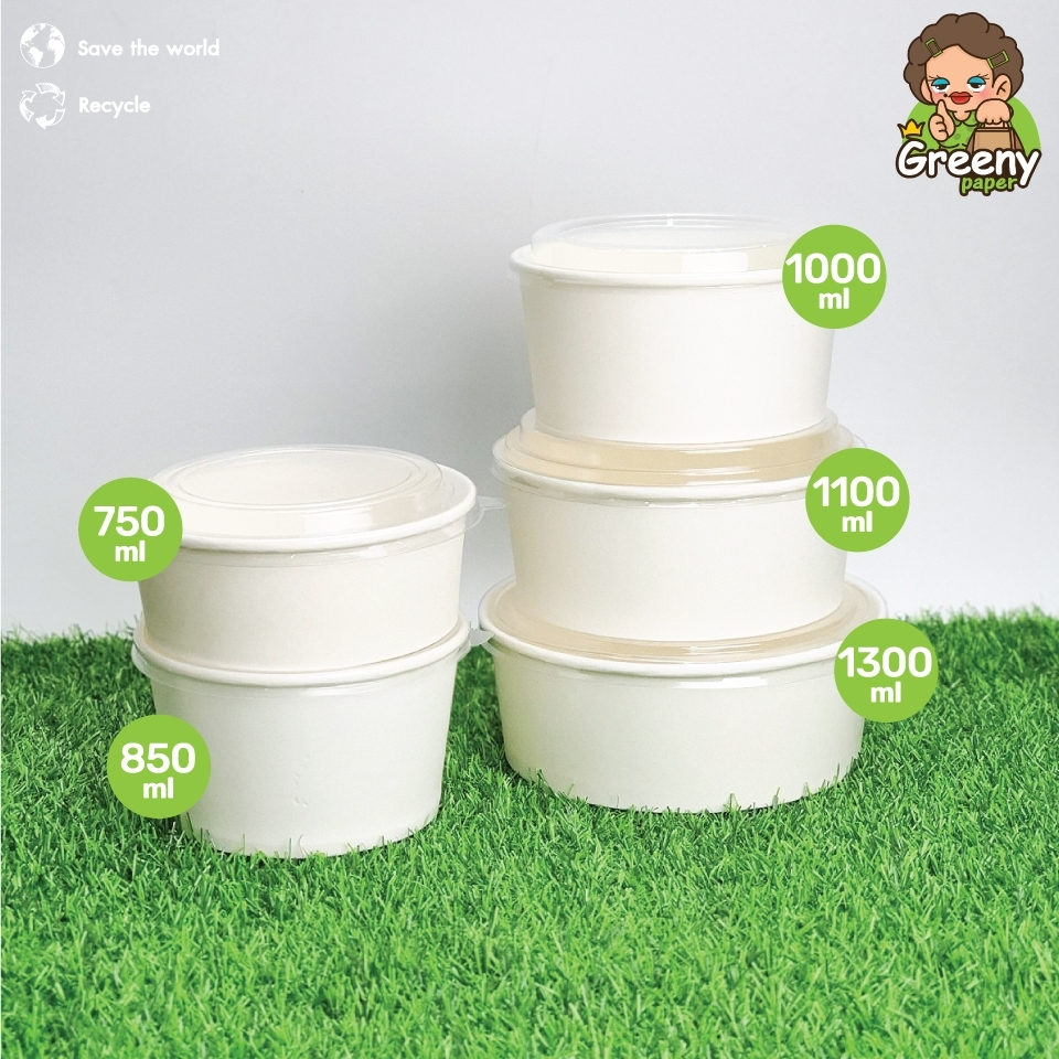 Greeny(ราคาส่งยกลัง)ถ้วยกระดาษกลม ขาวและคราฟท์ สินค้าราคาถ้วยไม่รวมฝา (XS)500,(S)750,(S)850,(M)1000,(L)1100,(XL)1300 มล.