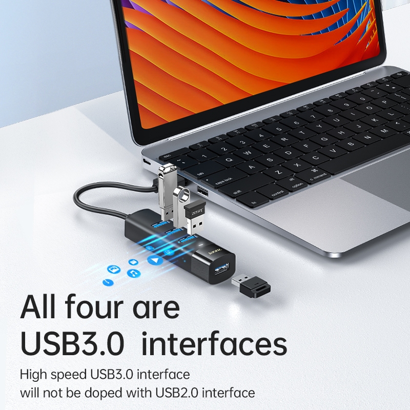 Seamwi USB HUB 4 พอร์ตฮับ USB 3.0 ฮับ USB สำหรับพีซี แล็ปท็อป อุปกรณ์เสริมคอมพิวเตอร์ Type-C Adapter
