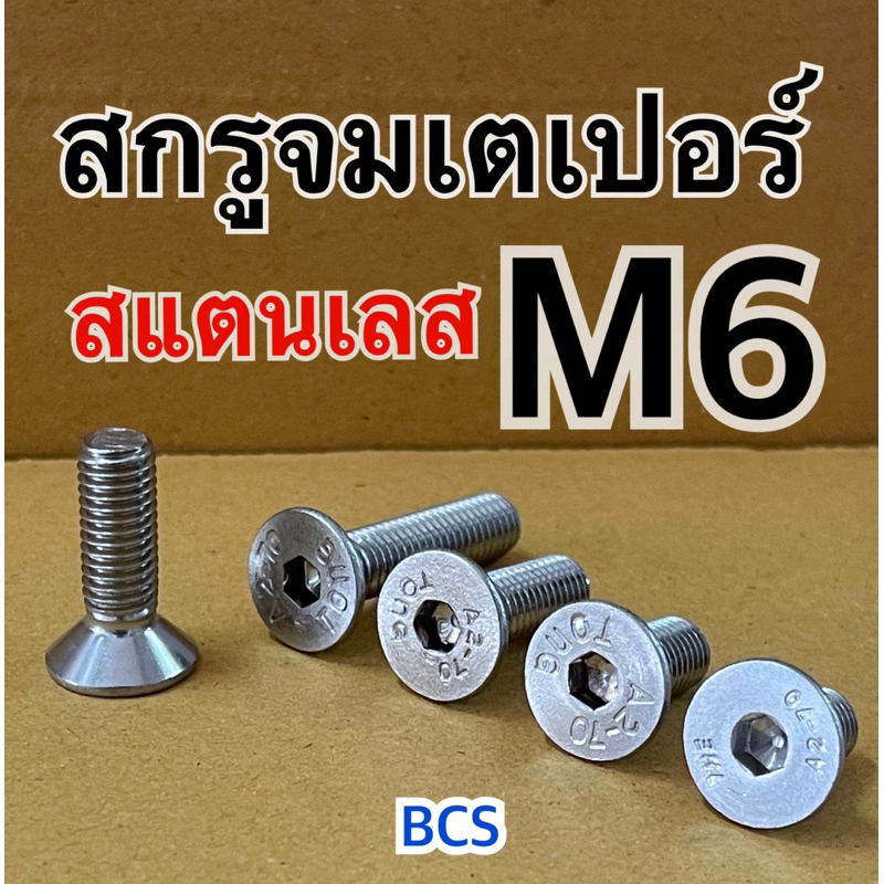 M6 (เบอร์10) สกรูจมเตเปอร์สแตนเลส หัวหกเหลี่ยม