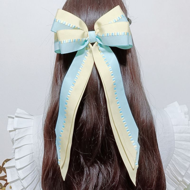 SeeYou! ร้านไทย🇹🇭งานแฮนด์เมด #โบว์ติดผม : รุ่น Viven Two tone ( Yellow - green) Classic Size ริบบิ้น