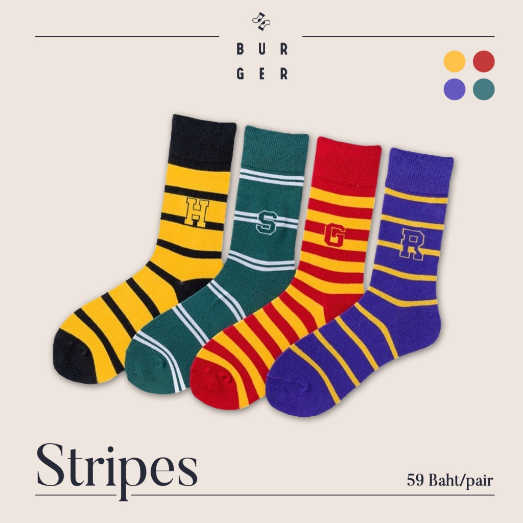Stripes ถุงเท้าแฟชั่น ลายทาง ถุงเท้าครึ่งแข้ง ราคาถูก คุณภาพดี