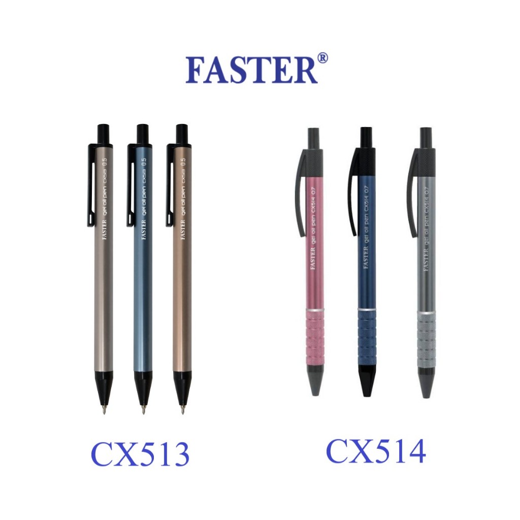 ปากกาลูกลื่นเจล Faster ฟาสเตอร์ หมึกน้ำเงิน 0.5 0.7 CX513 CX514 คละสี