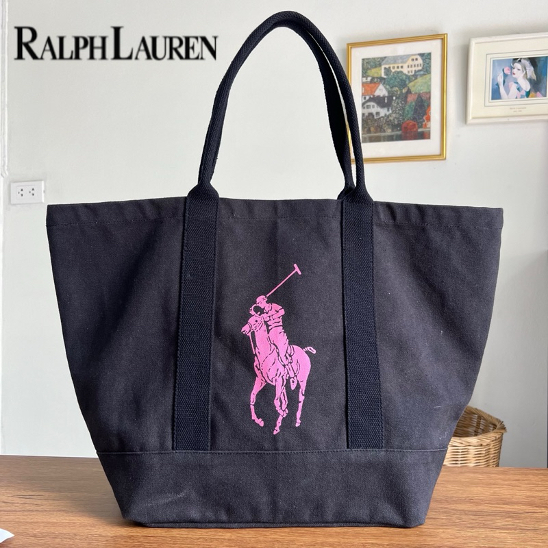 Ralph Lauren กระเป๋าสะพายผ้าแคนวาส ใบใหญ่ มือสอง ของแท้