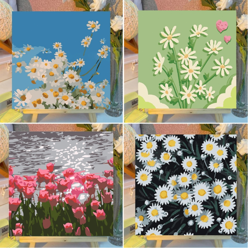 [ส่งมอบทันที]20X20ซม ภาพระบายสีตามตัวเลข ขึงเฟรมไม้พร้อมอุปกรณ์ ขนาด ฝึกสมาธิ ของขวัญ DIY ภาพวาดสีน้ำมันดิจิตอลใส่กรอบ