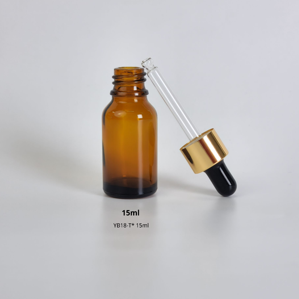 ขวดแก้วพร้อมดรอปเปอร์(ฝาสีทอง จุกดำ)ขนาด 5ml 10ml 15ml 20ml 30ml 50ml 100mlหัวบีบหยด ใส่เซรั่ม เอสเซ้น ขวดแบ่ง