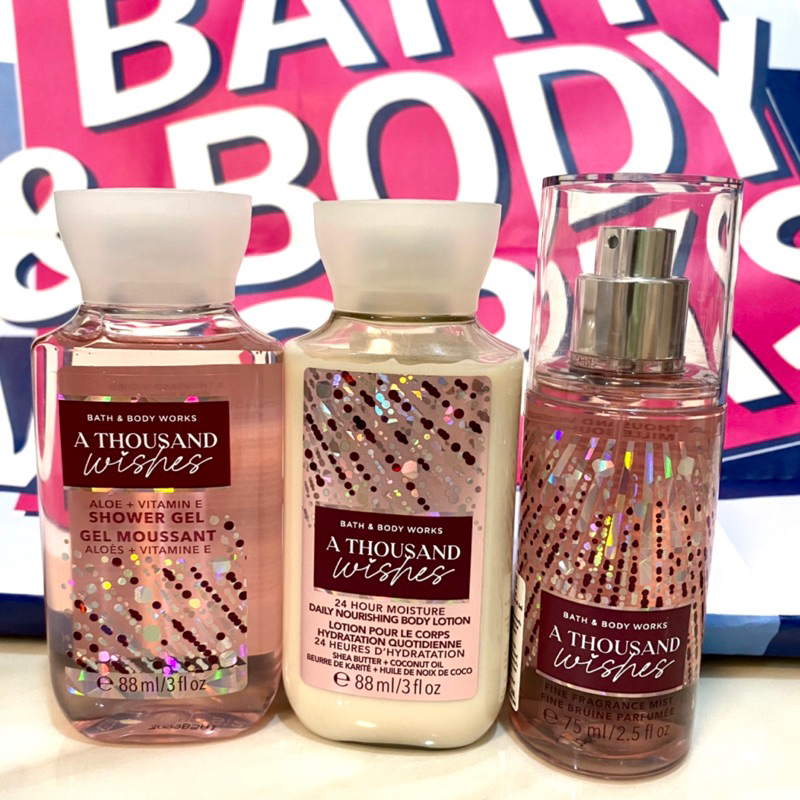Bath & body works A Thousand wishe Showers gel & Body lotion & Fine Fragrance Mist เจลอาบน้ำ โลชั่น และ น้ำหอมขนาดพกพา
