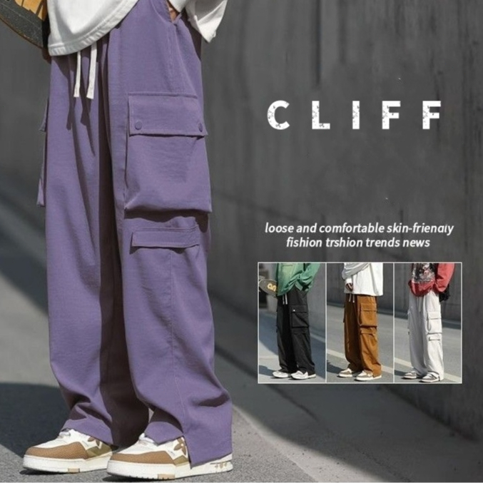 CLIFF กางเกงทำงานผู้ชาย รุ่นขากว้างทรงตรง 4สีเลือกได้ กางเกงแบบผ่าข้าง