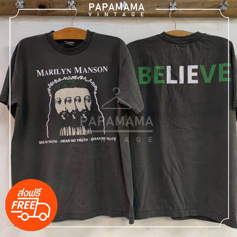 [ MARILYN MANSON ] BELIEVE Bio Washed เสื้อวินเทจ เสื้อทัวร์ วงร๊อค papamama vintage shirt
