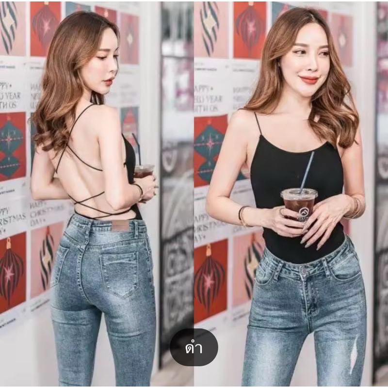 บอดี้สูทสายเดี่ยวไขว้หลัง ผ้าเรย่อนยืดนิ่ม ใส่แล้วเซ็กซี่มากกแม่