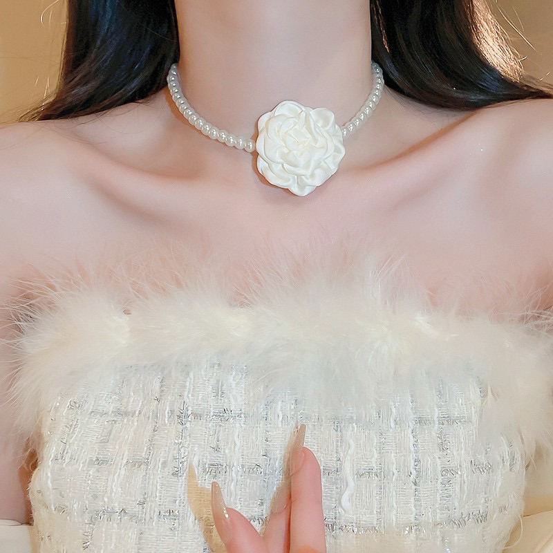 [Mimmuffin] สร้อยคอไข่มุกออกงาน สร้อยคอกุหลาบ โช้กเกอร์ออกงาน โชกเกอร์กุหลาบ choker