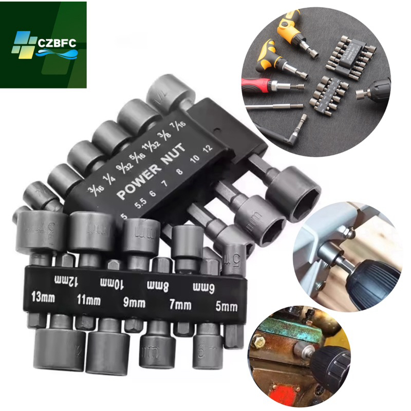 CZBFC ชุดลูกบล็อกสวมเร็ว ขันสกรูใช้กับ สว่านไฟฟ้า เครื่องขัน 14 ชิ้น ขนาด 5-12 mm